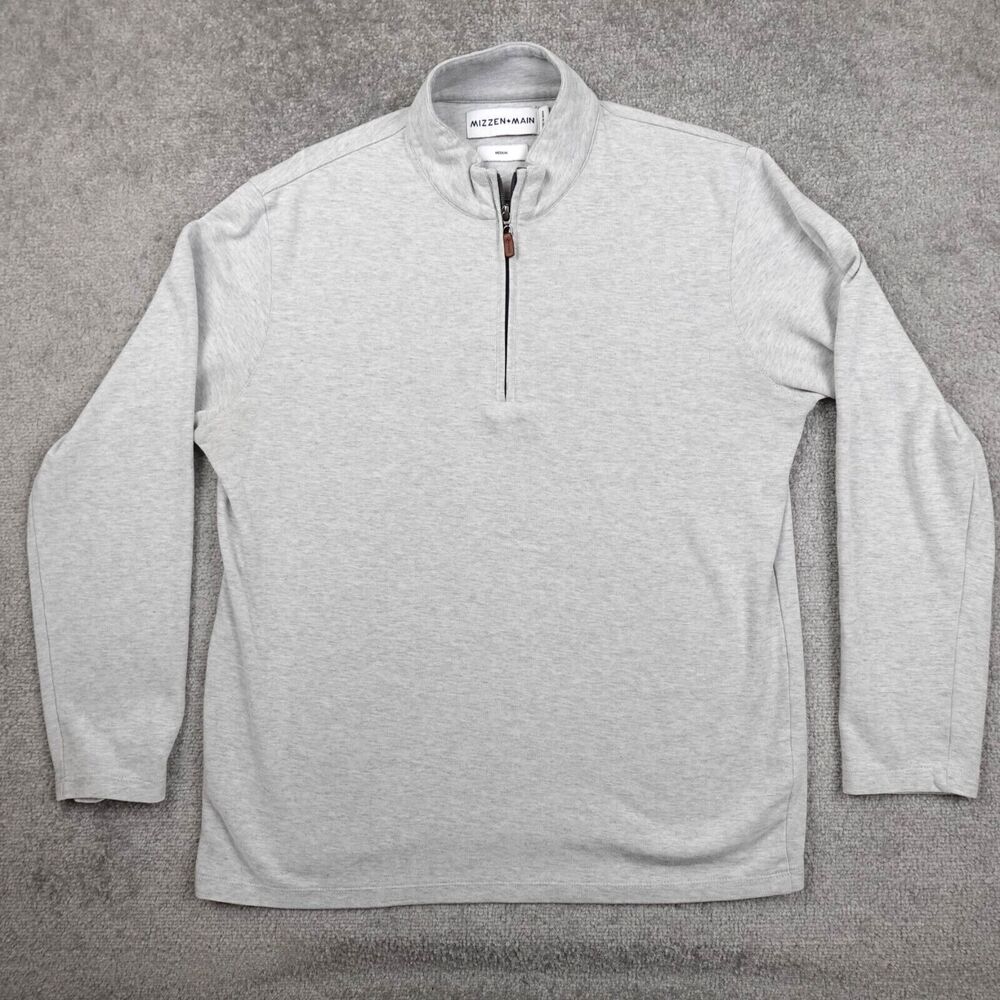 Mizzen Main Shirt Men's M Gray 1/4 Zip Pullover Sweater Performance Stretch Golf